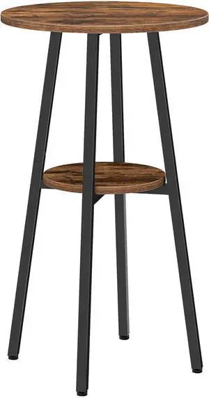 HOOBRO Bar Table, Round Pub Table, 2-Tier with Storage, 37.4" High Top for Small Spaces, with Top Particleboard for Kitchen, Easy to Assemble, Rustic Brown BF55BT01