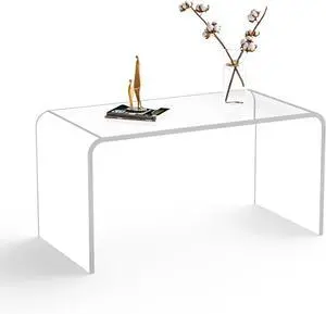Acrylic Coffee Table, 32" L x 16" W x 16" H Clear Rectangle Coffee Table, Modern Waterfall Acrylic End Table Furniture for Living Room, Bedroom and Office, 0.6 Thick