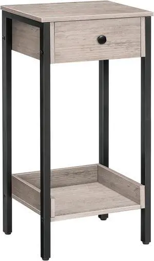 HOOBRO Tall End Table, Nightstand, Industrial Side Table with Drawer and Storage Shelf, for Study, Bedroom, Space Saving, Greige and Black BG71BZ01