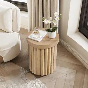 LuxenHome Wood Round Side Table, 19" Fluted End Table for Small Spaces, Mid Century Modern Wooden Accent Tables, Small Bedside Table, Couch Side Table, Nightstand for Living Room Bedroom Couch
