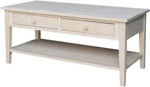 IC International Concepts, Spencer Coffee Table, Solid Wood, Real Parawood, 48" W x 24" D x 19" H, Easy Assembly, DIY, Paint or Stain Your Way, Unfinished