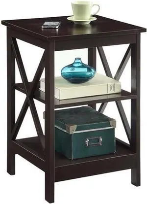 Convenience Concepts Oxford End Table 15.75" - Modern Living Room Table with Storage Shelves, Transitional Nightstand Side Table for Home Decor and Display, Espresso