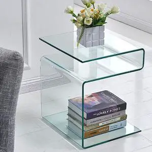 Glass Nightstand,Side Table,S-Shaped End Table for Living Room,Bedside Table for Bedroom (Clear) Glass Nightstand,Side Table,S-Shaped End Table for Living Room,Bedside Table for Bedroom (Clear)