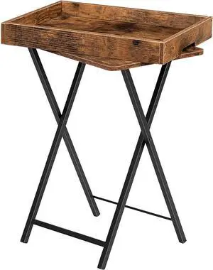 HOOBRO TV Tray Table, Folding Table with Removable Serving Tray, Stable TV Tray Snack Table for Small Space, Portable End Table, for Snacks and Meals in Living Room, Rustic Brown BF29BZ01