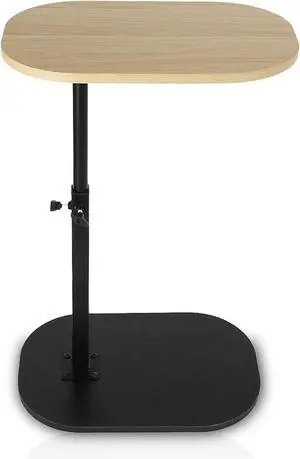 Side Table TV Tray for Couch,Height Adjustable 360° Swivel C Shaped End Table for Small Spaces,Bedside Bathroom Living Room(Original Wood)