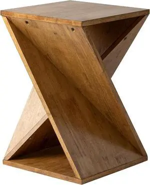 Farmhouse End Table Square Solid Wood Pedestal Side Table Rustic Plant Stand with Twisted Design for Living Room, Bedroom, Office, Natural Wood