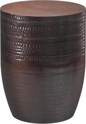 SIMPLIHOME Johnsen Metal Table - 15 inch Wide Solid Iron Drum Accent Table in Oil Rubbed Bronze with Tribal Pattern, Round Boho End Table for Living Room, Bedroom, or Home Office, Fully Assembled