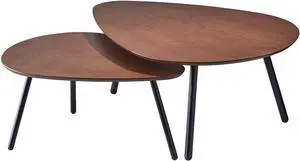 Adesso Set of Two Nesting Coffee Tables  Walnut Oak Veneer and Matte Black Metal Legs  Versatile Modern Accent Tables for Living Rooms, Apartments & Contemporary Homes