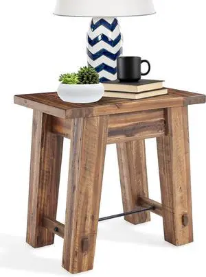 Durango 27-Inch Solid Wood Side Table  Heavy-Duty Industrial End Table with 100 lb Capacity for Living Room, Bedroom, or Home Office by Alaterre Furniture (Natural Grain Lacquer Finish)