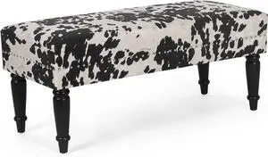 Joveco 39' Mid Century Modern Bench - End of Bed & Dining Bench Ottoman with Rivet - Upholstered Small Bed & Coffee Table Ottoman for Bedroom, Entryway & Living Room (Black Milk Cow)
