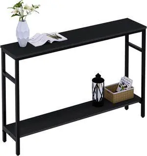 Narrow Console Table, 47 Inch Sofa Table with Adjustable Shelf, 2-Tier Long Skinny Table for Hallway, Entryway, Living Room, Foyer, Black Narrow Console Table, 47 Inch Sofa Table with Adjustable Shelf, 2-Tier Long Skinny Table for Hallway, Entryway, Living Room, Foyer, Black