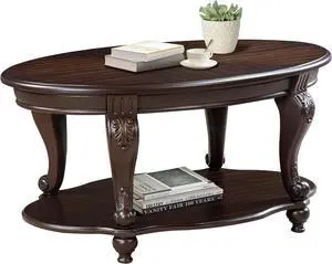 Oval Wood Coffee Tables for Living Room, Vintage Round Coffee Table with Carved Wood Legs, Tradition Elegant Coffee Table (Espresso, 42 Inch)