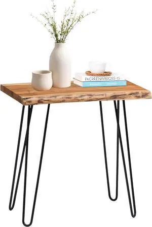 Alaterre Furniture Natural Live Edge End Table - 15 x 20 x 27 Acacia Wood Side Table with Metal Hairpin Legs and Protective Floor Pads - Mid Century Modern Living Room Furniture (Natural)