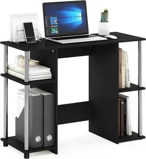 Furinno Jaya Computer Study Desk, Americano/Stainless Steel