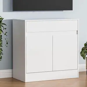 Buffet Cabinet with 2 Doors and Drawer, Coffee Bar Cabinet with Adjustable Shelf, Modern Kitchen Buffet Sideboard for Living Room, Kitchen, White