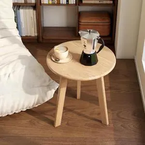 100% Solid Oak Round Side Table, Small Bedside Table for Small Spaces, Living Room End Table with Stable Frame for Bedroom Couch, (Natural, 17.71" D x 19.68" H)