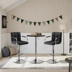 Yaheetech 3-Piece Bar Table and Stools, PU Leather Black | Round Pub Table and Chairs Set with MDF Tabletop and Stainless Steel StandAdjustable 360° Swivel for Kitchen Study Yaheetech 3-Piece Bar Table and Stools, PU Leather Black | Round Pub Table and Chairs Set with MDF Tabletop and Stainless Steel StandAdjustable 360° Swivel for Kitchen Study