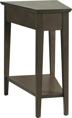 Leick Home Teegan End Table, Solid Wood, Bottom Display Shelf, Narrow Wedge, For Living Room/Bedroom, Smoke Gray, 24.0 in L x 15.0 in. W x 24.0 in. H