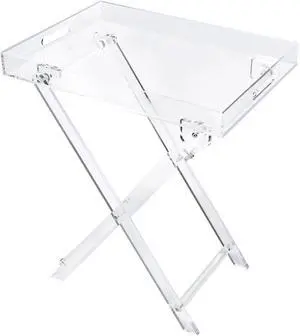 Acrylic Folding Square Tray Table, Clear, 24x20x14 inch, Home, Bar & Showroom Use