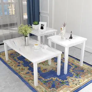 DKLGG Faux Marble Coffee Table Set of 3 Piece, Living Room Table Set Coffee Table & 2pcs End Table with Metal Frame Sofa Side Tables Perfect for Living Room Apartment Accent Furniture