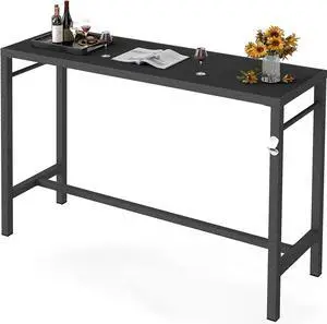 53*39*17 Outdoor Bar Table Extra Wide,Tall Bar Height Outdoor Pub Table, Ideal for Patio, Hot Tub, Dining, Balcony, Poolside, Weatherproof Composite Top, Rustproof, Built In Bottle Opener,Black