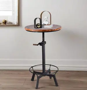 Industrial Bar Table 33.47-39.37inch Height Adjustable Swivel Wooden Top Vintage Breakfast Dining Table Farmhouse Cocktail Bistro Pub Table