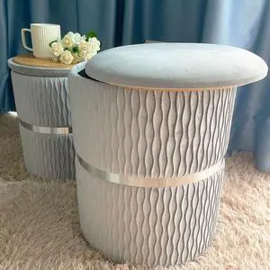 SOFT ASS Round Storage Ottoman with Silver Metal Hoop Set of 2 Coffee Table Support 330lbs Vanity Stool with Storage Ottoman Foot Rest
