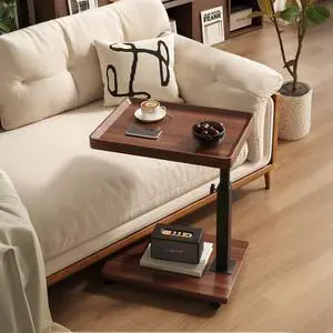 C Table End Table Adjustable Height, 360°Swivel TV Tray Table for Small Spaces, Couch Tables That Slide Under, C Shaped Side Tables with Wheels for Living Room and Bedroom, Bed