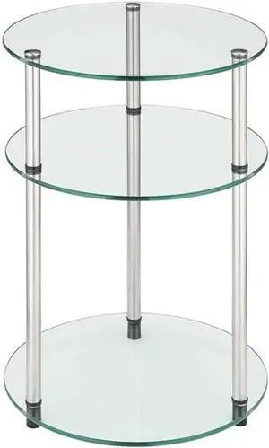 Convenience Concepts Designs2Go Classic Glass 3-Tier Round End Modern Contemporary Side Table with Storage Shelves for Living Room, Bathroom, Bedroom, 15.75"