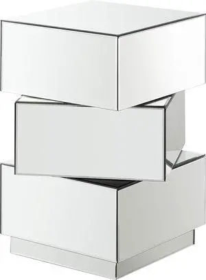 Meridian Furniture Haven Collection Modern Contemporary Mirrored End Table Featuring a Bold Geometric Design, 21.5" W x 21.5" D x 25.5" H