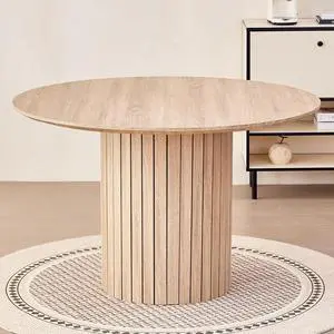 47" Round Dining Table for 4, [Chamfered Edge 1.2" Thickness Tabletop] Farmhouse Kitchen Table Circle Pedestal Dinner Table, 47.2 x H 29.5"