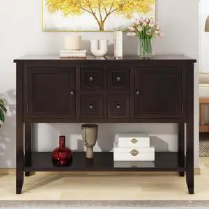 Farmhouse Sideboard Buffet with Storage Drawers and Bottom Shelf for Entryway Hallway Foyer - Table Cupboard Coffee Bar Cabinet (46" Espresso)