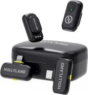 Hollyland Lark A1 Wireless Mini Microphone for iPhone & Android, 48kHz/24-bit, 3-Level Intelligent Noise Cancel, Microphone for YouTube, Podcast, Vlogging (Black, 2TX + 2RX + Charging Case)