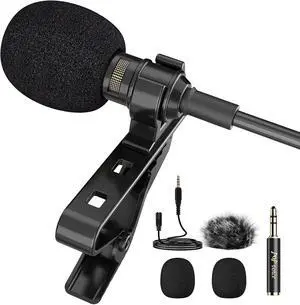 PoP voice Professional Lavalier Lapel Microphone 3.5mm, 14.7FT Compatible with DJI Mic/Rode Wireless GO Transmitters for Smartphone Camera,Mini Mic for YouTube,Interview,Video,Broadcast