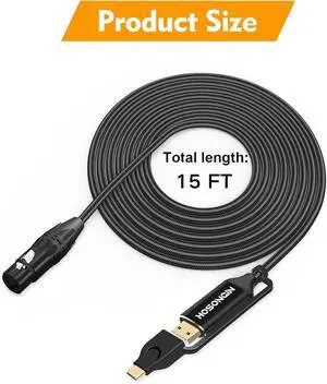 HOSONGIN XLR to USB C 15 Feet, 2-in-1 XLR Female to (USB Type A + C) Professional Recording Cable for Microphones to Phone/Pad/PC, Compatible with Windows MacOS iOS Android Linux Unix