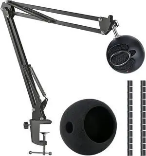 Snowball iCE Mic Boom Arm Stand with Pop Filter, Compatible with Blue Snowball Ice USB Microphone with Cable Sleeve by SUNMON