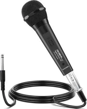 Wired Microphone for Singing, Metal Female, ON/Off Switch, Professional Vocal Dynamic Mic with 20ft & 6.5ft XLR Audio Cable, Cardioid Studio Microfono for Podcasting and Recording, Black-L52