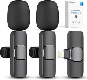 2 Pack Wireless Lavalier Microphone for iPhone iPad, Lapel Mics Plug-Play 2.4G Ultra-Low Delay Built-in Noise Reduction Chip 8H Working Time for Video Recording Interview Podcast Vlog YouTube