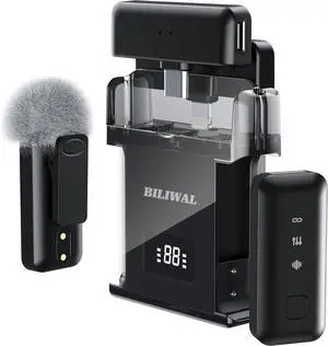 Wireless Lavalier Microphone for iPhone/Android/Laptop with Magnetic Wind Muff/Patch/Clip, Mini Mic with Noise Reduction, 35 H Battery Life via Charging Case, Lightning/USB-C/USB A Plug&Play