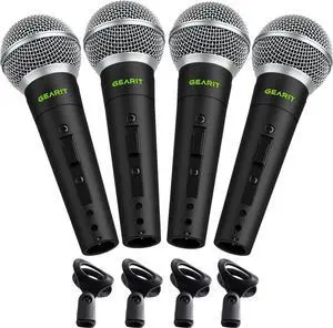 GEARit Dynamic Cardioid Vocal Stage Microphone with On/Off Switch and Mic Clip (Cables Sold Separately) - 4 Pack
