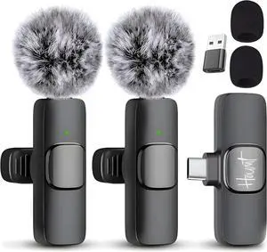 Wireless Microphone for iPhone 15 USB-C Compatible with Samsung s24 & iPhone 15 Series - Wireless Lavalier Microphone for Android - USB C Microphone for Video Recording and Tiktok (2 in 1)