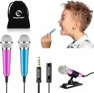 [2PCS] Mini Microphone, Mini Karaoke Vocal and Recording Microphone Portable for iPhone ipad Laptop Android-Tiny Microphone Ideal for Kids (Blue and Rose Red)