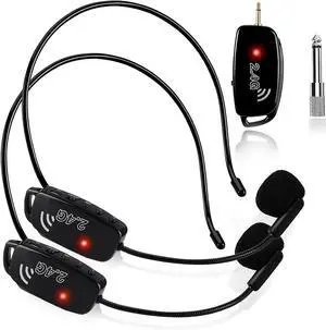 Wireless Microphone Headset Systems Cordless: 2.4G Wireless Professional Mics for 2 People - Head Mic and Handheld Mic 2 in 1 - for PA System,Voice Amplifier, Fitness Trainer, Teacher, Singer