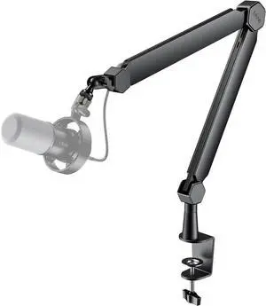FIFINE Mic Arm Stand, Microphone Boom Arm with Desk Clamp, Cable Channels, 3/8" to 5/8" Threads, Heavy Metal Microphone Stand for Podcast, Vocal Recording, Gaming-BM66 Black