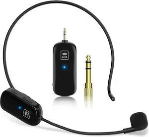 1Mii Wireless Microphone Headset, 2.4G Wireless Headset Mic and Handheld Mic 2 in 1, 165ft Range, 1/8''&1/4'' Plug, for Speakers, Voice Amplifier, PA System