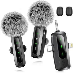 3 in 1 Mini Microphone for iPhone, Android, Camera, Utsund LED Display Wireless Lavalier Microphone for Video Recording, Clip on Lapel Lav Mics with Noise Reduction for Interview Vlog YouTube TikTok