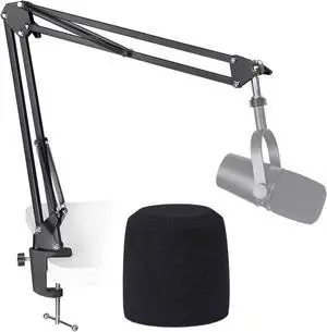 SUNMON MV7 Boom Arm Mic Stand with Pop Filter, Adjustable Suspension Boom Scissor Arm Stand with Pop Filter Compatible with MV7, MV7X adn SM7B Microphone by SUNMON