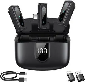 Wireless Lavalier Microphone for iPhone, Android & Laptops, Noise Cancellation, Auto Pairing, 24H Battery Life with Charging Case, USB C Mini Microphone for Vlogs, Interview, Podcasts, Live Streaming