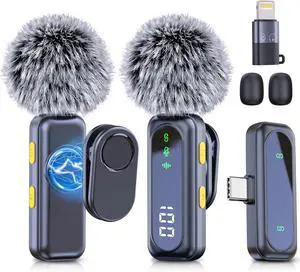 RICCHI Wireless Lavalier Microphone for iPhone iPad and Android Phone, 2pcs Mini Microphone with Noise Reduction Lapel Mic for Video Recording Interview Podcast YouTube TikTok