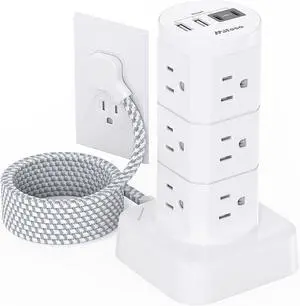 Power Strips with Surge Protection, Flat Plug Power Strip with 12 Outlets 4 USB Ports, Charging Station Tower 1875W/15A 1080J 6Ft Extension Cord with Multiple Outlets, Office Supplies, Dorm Essentials